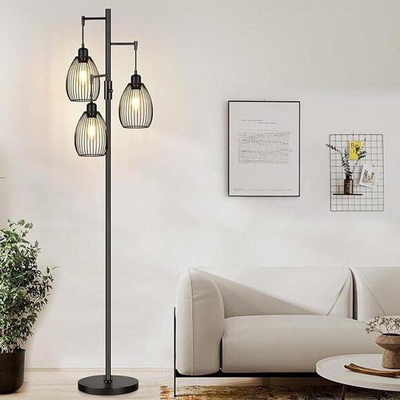 New Dimmable Floor Lamp, 3x800LM LED Edison Bulbs Included, Farmhouse Industrial - Picture 1 of 8